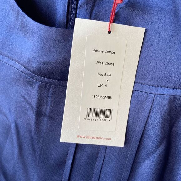 NWT Adeline Navy Satin Vintage Pleat Dress by KITRI Studio - SZ 4 - Picture 4 of 8